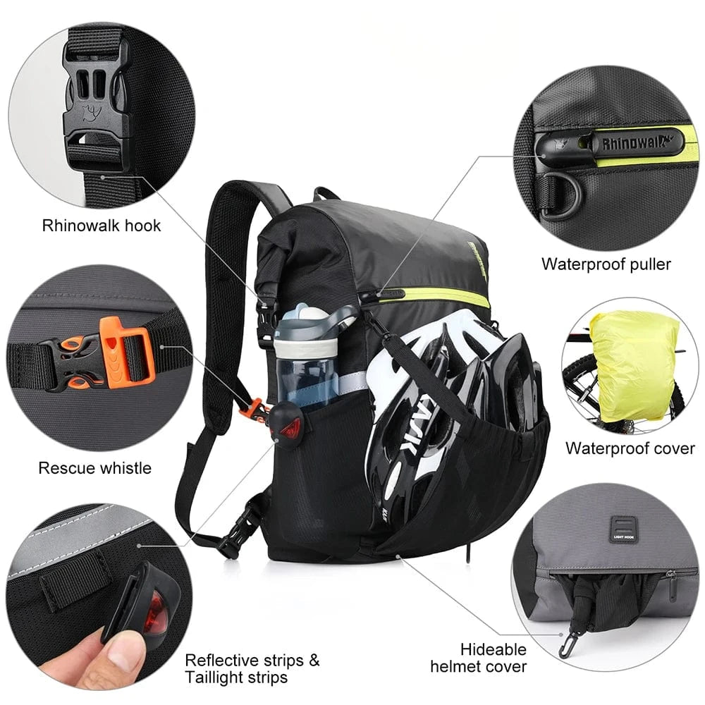 RHINOWALK - 24L Waterproof Bike Pannier Bag – Versatile Cycling Backpack
