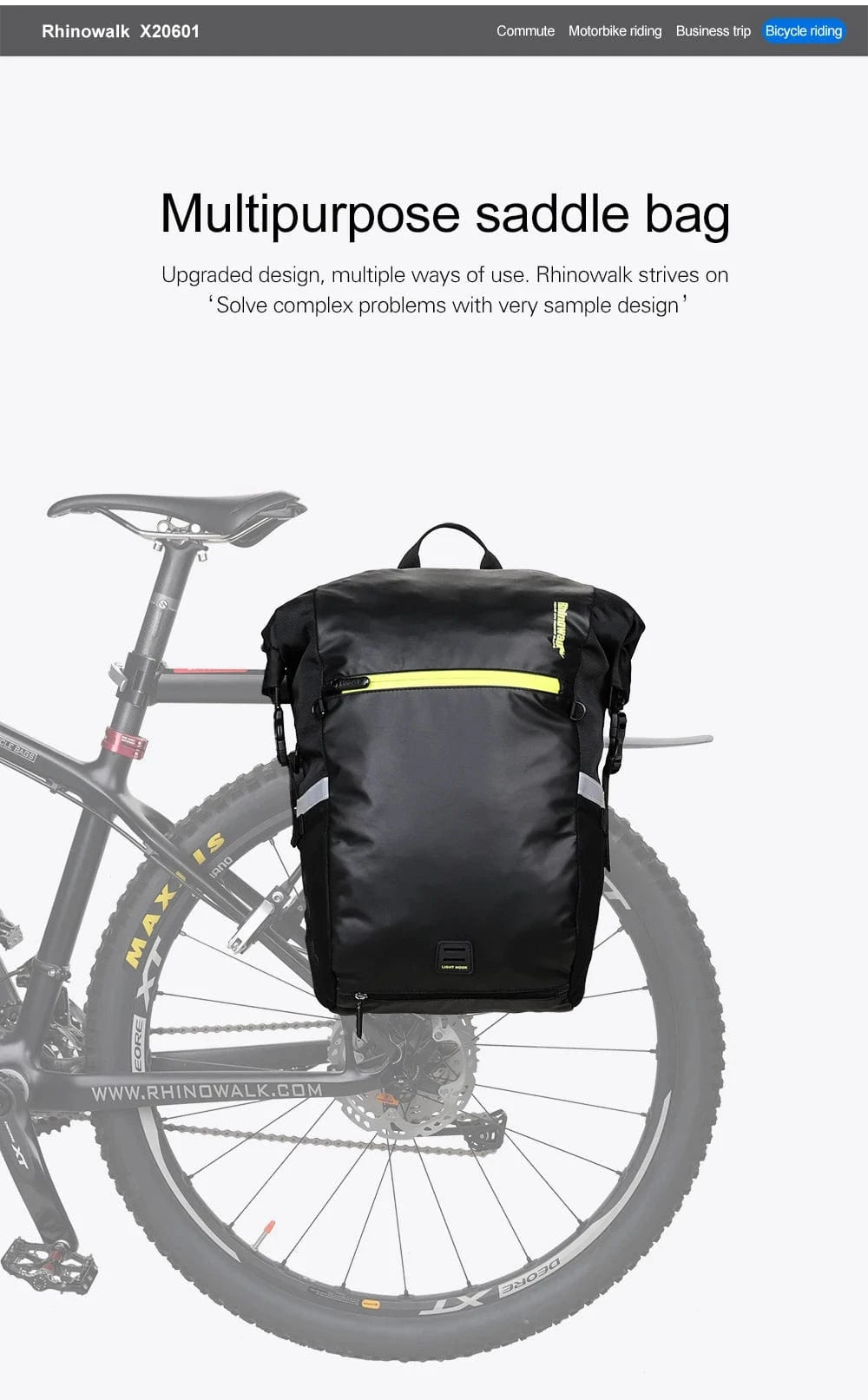 RHINOWALK - 24L Waterproof Bike Pannier Bag – Versatile Cycling Backpack