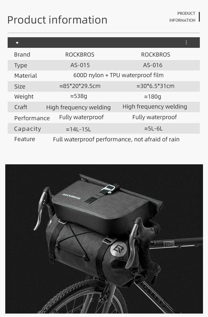ROCKBROS - Waterproof Handlebar Bag Set – Durable, Spacious and Adventure-Ready