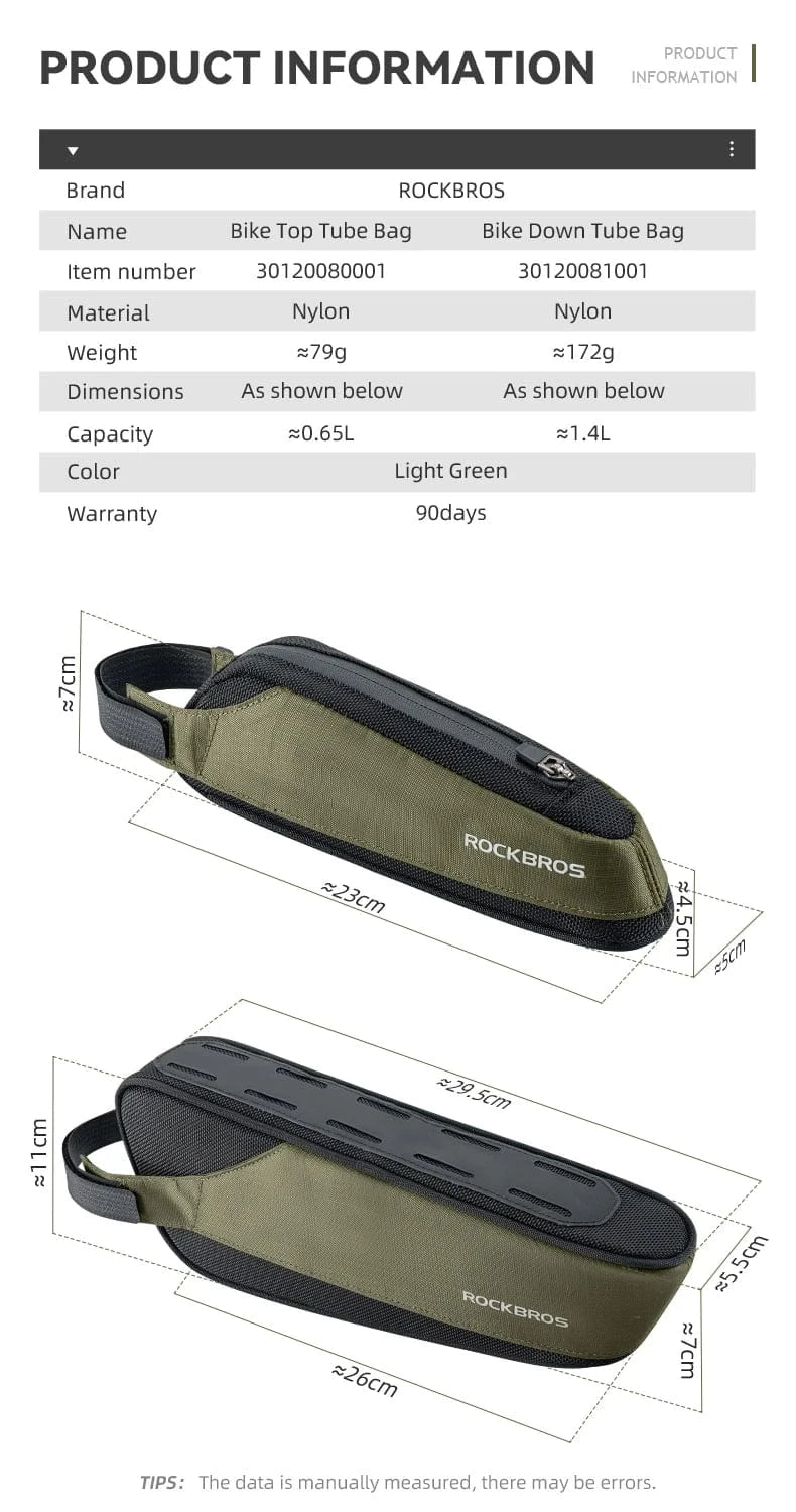 Bike & Bag bicycle frame & fork bags Bottom tube bag 1.4L ROCKBROS - Ultralight Bottom Tube Bicycle Bag – 1.4L Reflective Storage