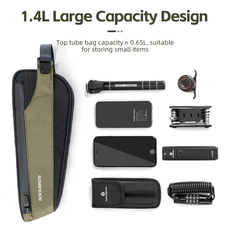 Bike & Bag bicycle frame & fork bags Bottom tube bag 1.4L ROCKBROS - Ultralight Bottom Tube Bicycle Bag – 1.4L Reflective Storage
