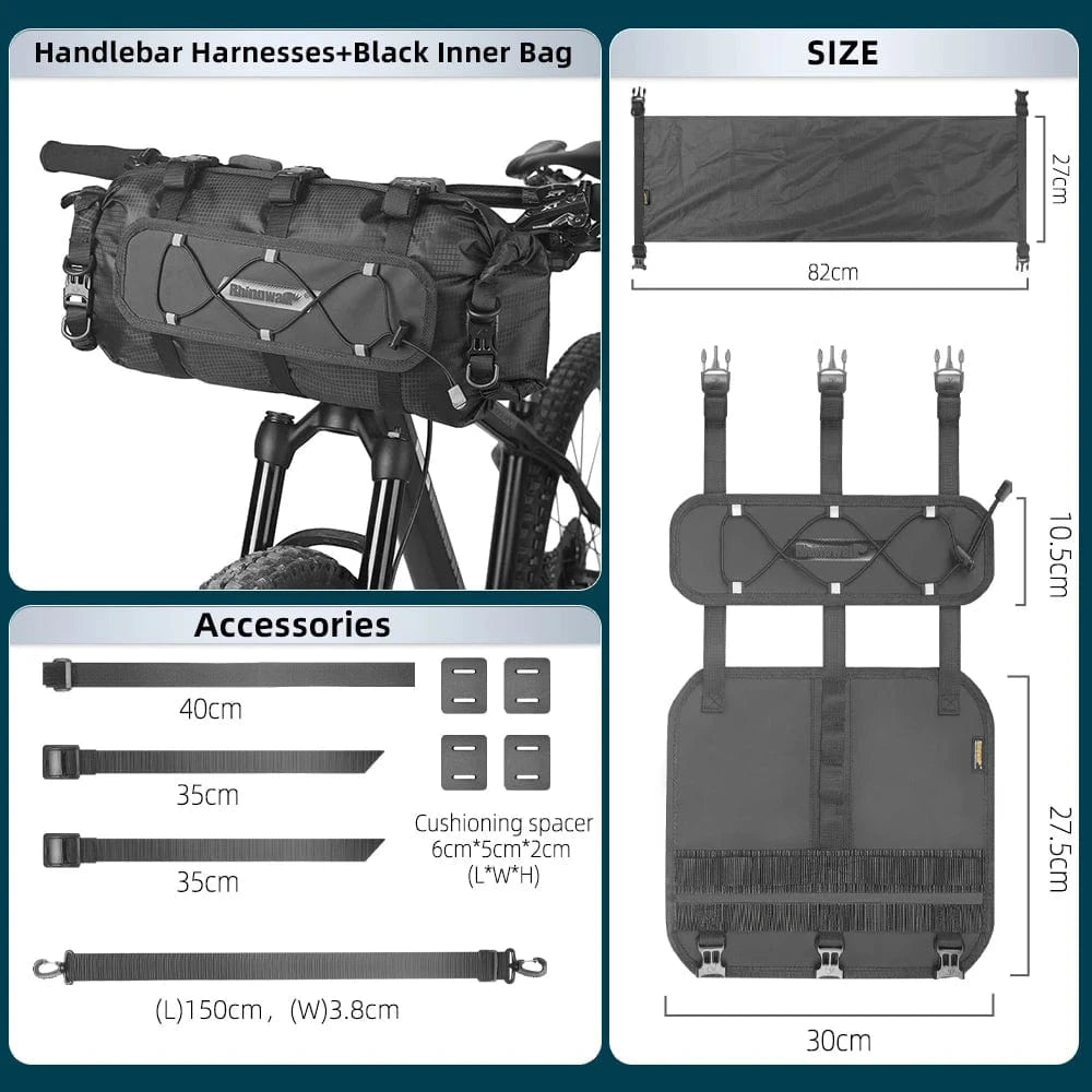 Bike & Bag Bicycle handlebar bags Mounts Bag Set-Black RHINOWALK - Waterproof Handlebar Roll & 12L Dry Bag