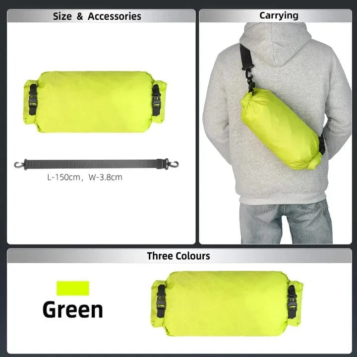 Bike & Bag Bicycle handlebar bags Only Bag-Green RHINOWALK - Waterproof Handlebar Roll & 12L Dry Bag