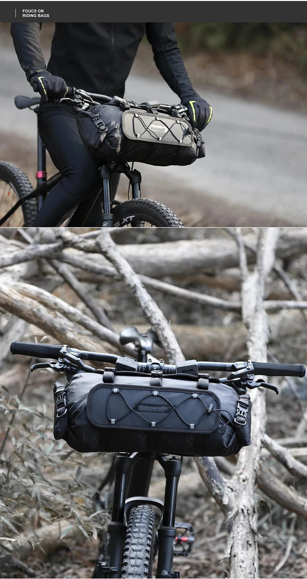 Bike & Bag Bicycle handlebar bags RHINOWALK - Waterproof Handlebar Roll & 12L Dry Bag