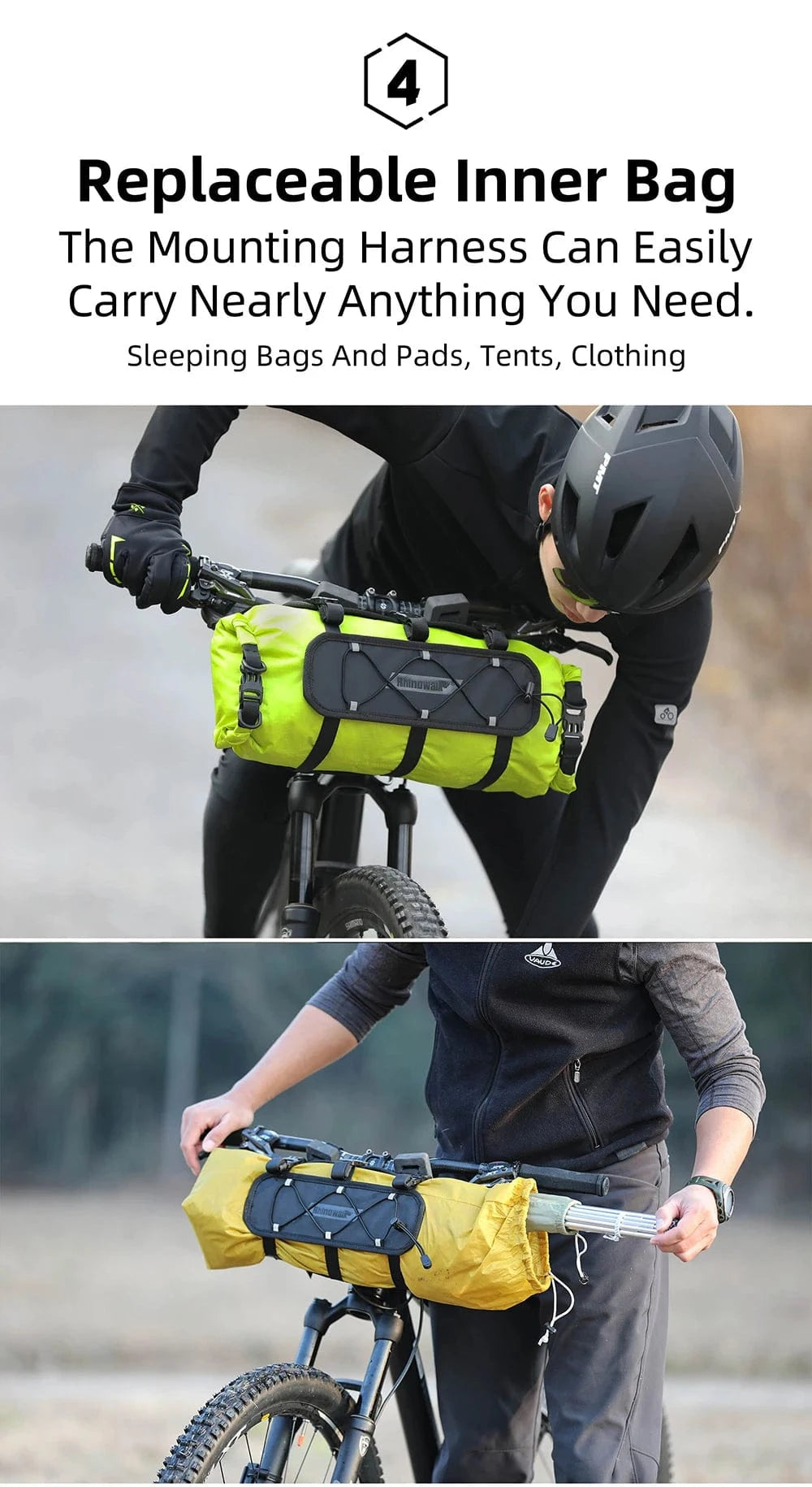 Bike & Bag Bicycle handlebar bags RHINOWALK - Waterproof Handlebar Roll & 12L Dry Bag