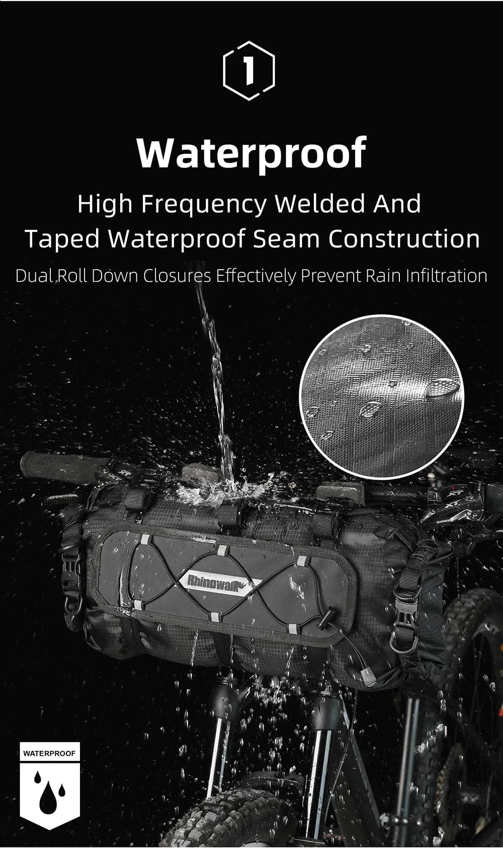 Bike & Bag Bicycle handlebar bags RHINOWALK - Waterproof Handlebar Roll & 12L Dry Bag