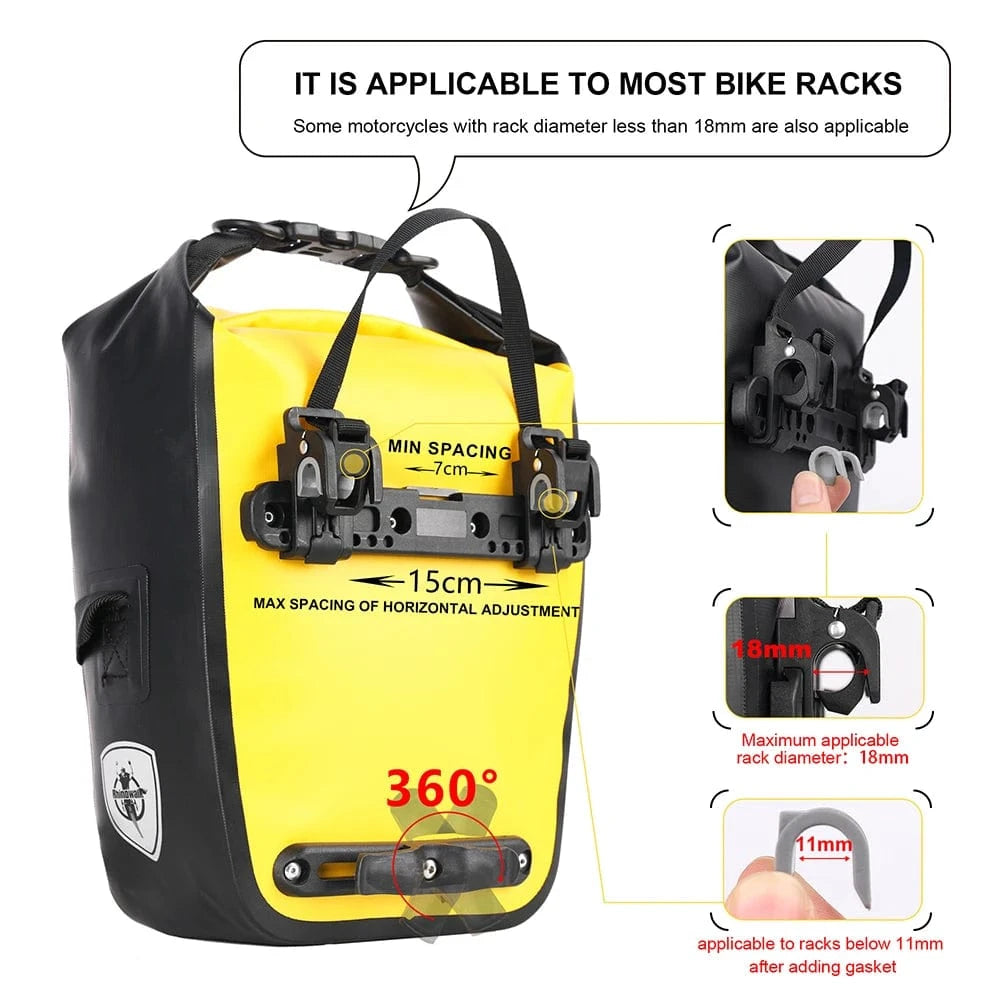 Bike & Bag Bicycle Pannier Bags RHINOWALK - Waterproof Bike Pannier Bag (10L) - Brompton, Road & MTB Pannier