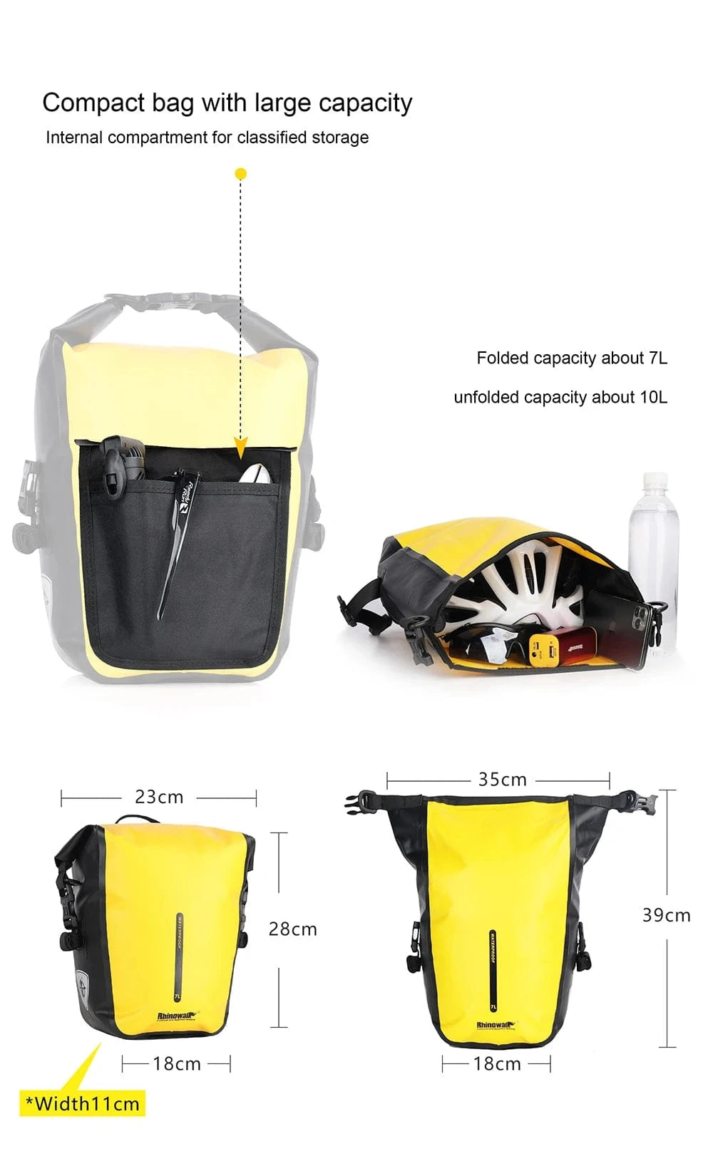 Bike & Bag Bicycle Pannier Bags RHINOWALK - Waterproof Bike Pannier Bag (10L) - Brompton, Road & MTB Pannier