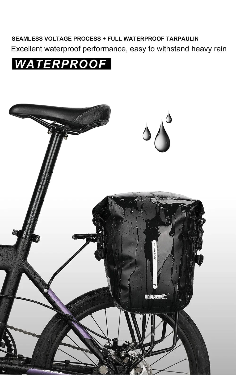 Bike & Bag Bicycle Pannier Bags RHINOWALK - Waterproof Bike Pannier Bag (10L) - Brompton, Road & MTB Pannier