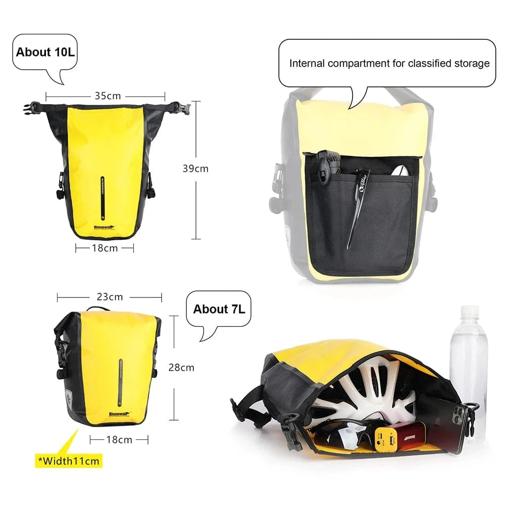 Bike & Bag Bicycle Pannier Bags RHINOWALK - Waterproof Bike Pannier Bag (10L) - Brompton, Road & MTB Pannier