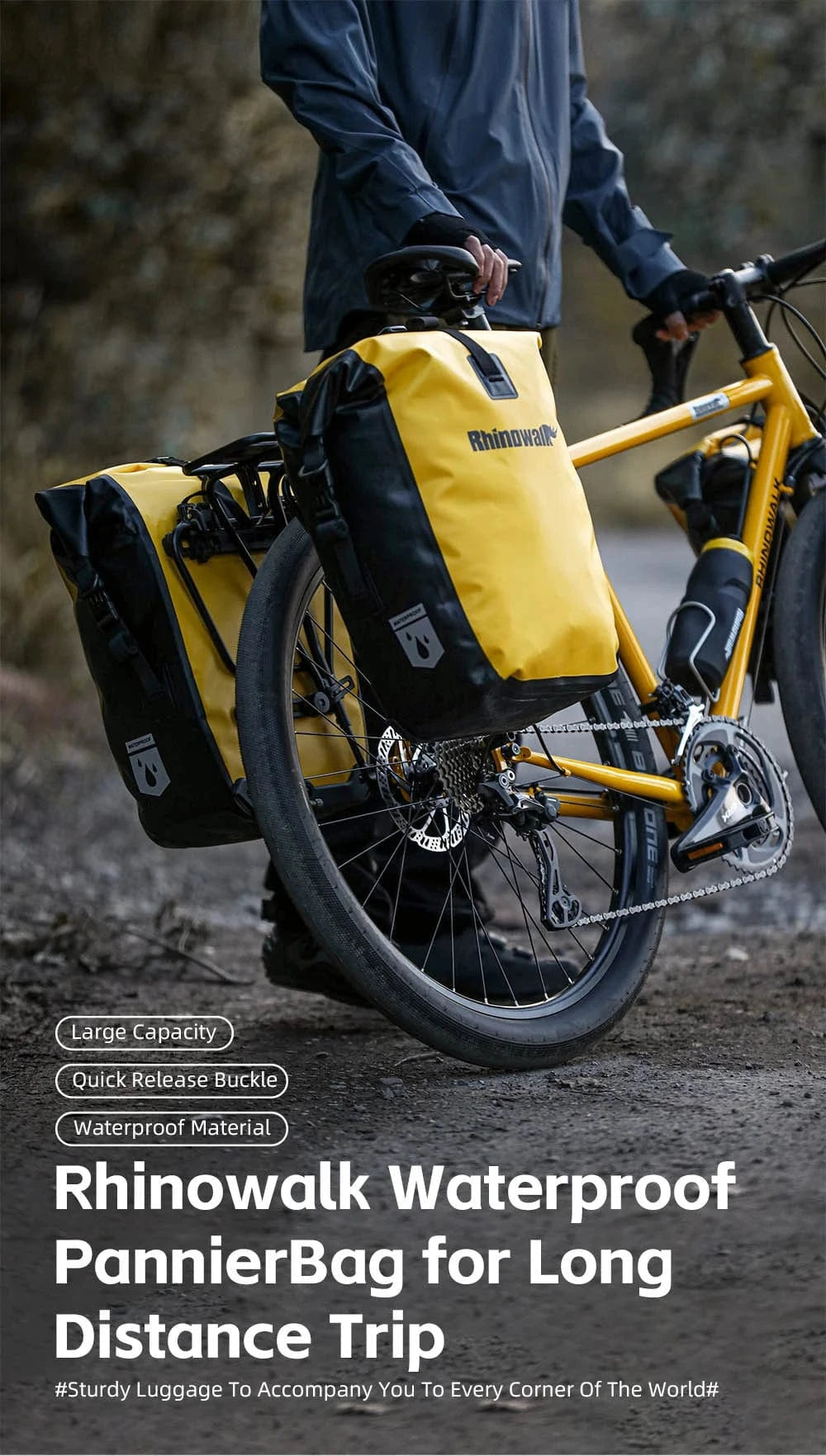 Bike & Bag Bicycle Pannier Bags RHINOWALK - Waterproof Bike Pannier ā Quick Release (25L)