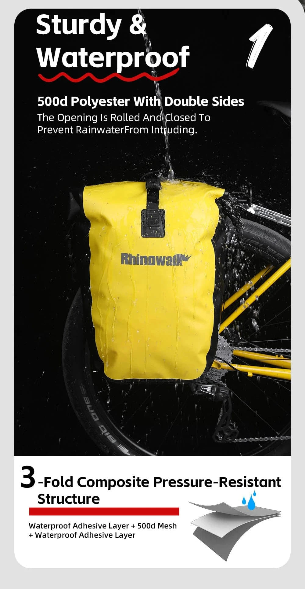 Bike & Bag Bicycle Pannier Bags RHINOWALK - Waterproof Bike Pannier ā Quick Release (25L)