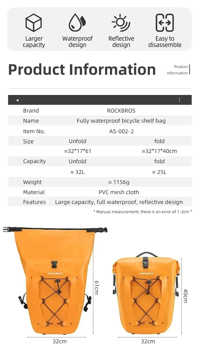 Bike & Bag Bicycle Pannier Bags ROCKBROS - PAIR - Waterproof Pannier Bags – 25L