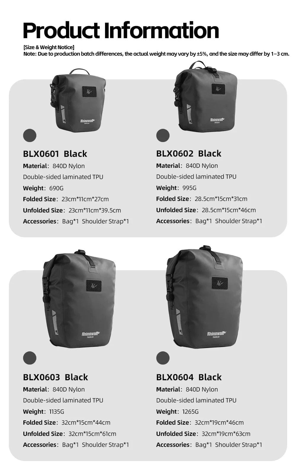 Bike & Bag RHINOWALK - 2025 Traveler Series Waterproof Pannier Bag (6L, 12L, 20L, 25L)