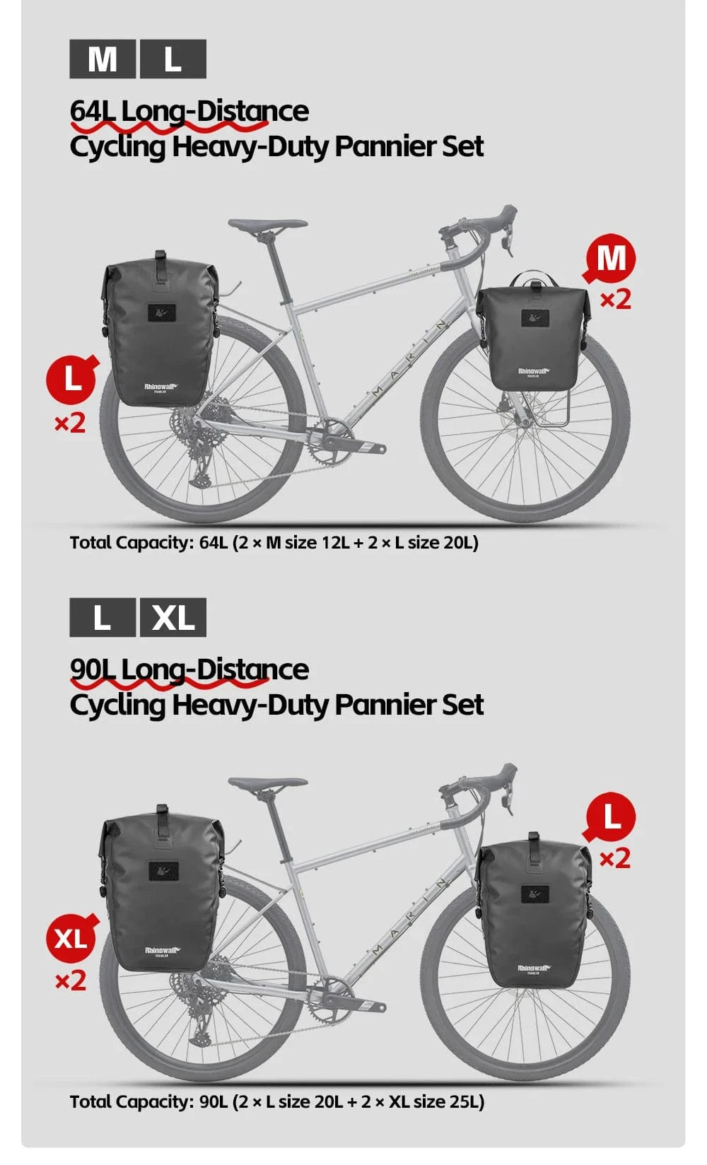 Bike & Bag RHINOWALK - 2025 Traveler Series Waterproof Pannier Bag (6L, 12L, 20L, 25L)