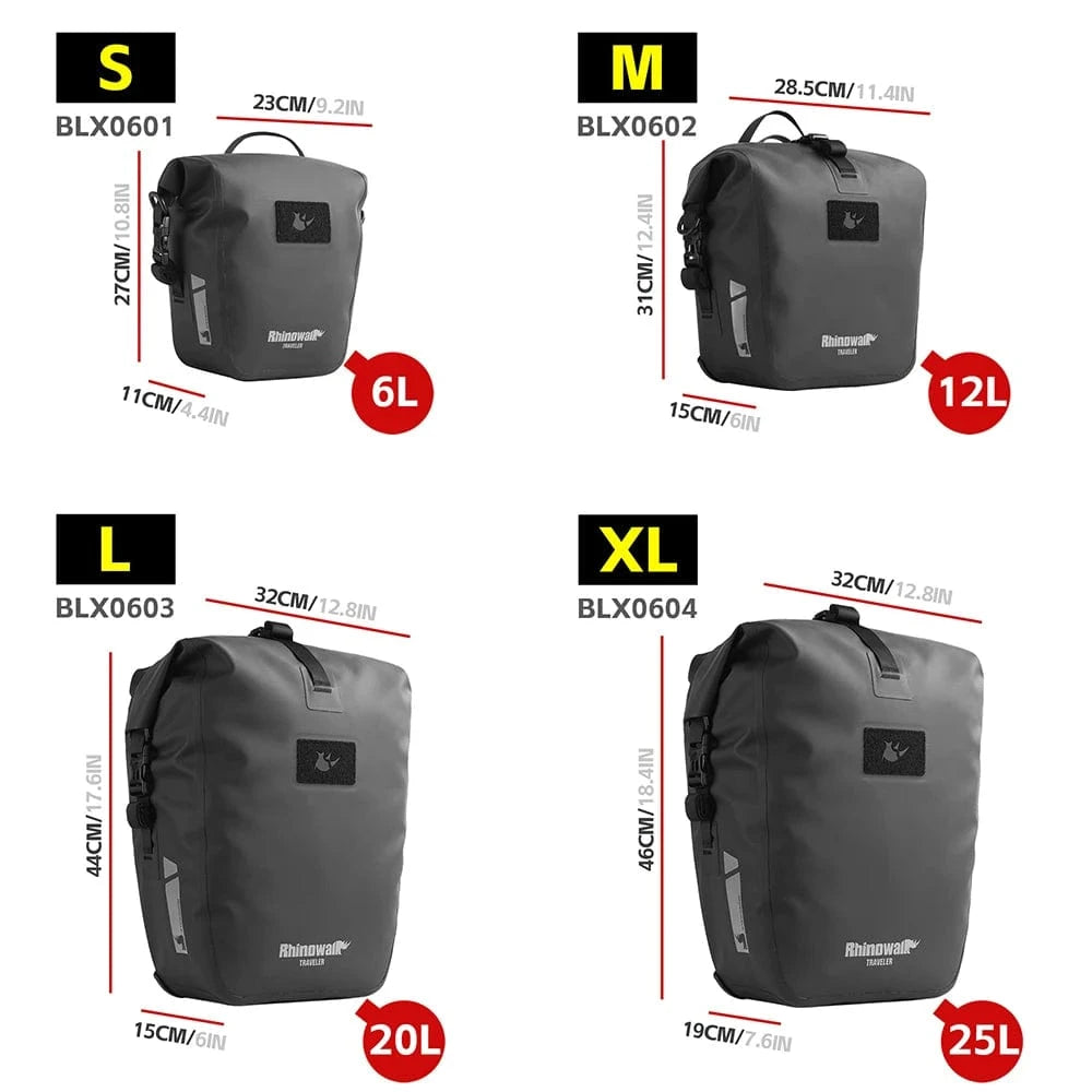 Bike & Bag RHINOWALK - 2025 Traveler Series Waterproof Pannier Bag (6L, 12L, 20L, 25L)