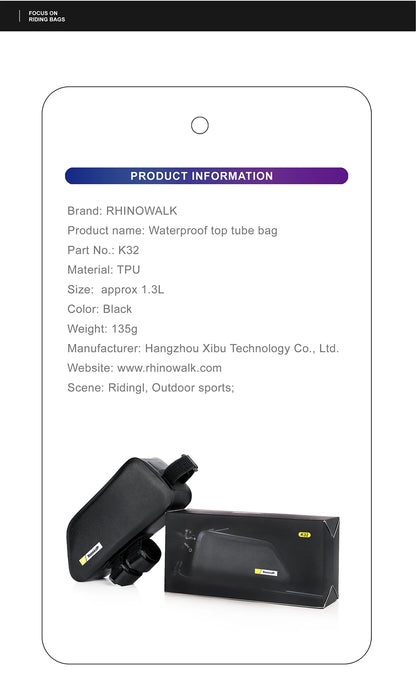 RHINOWALK - Waterproof Top Tube Bag 1.5L – Black