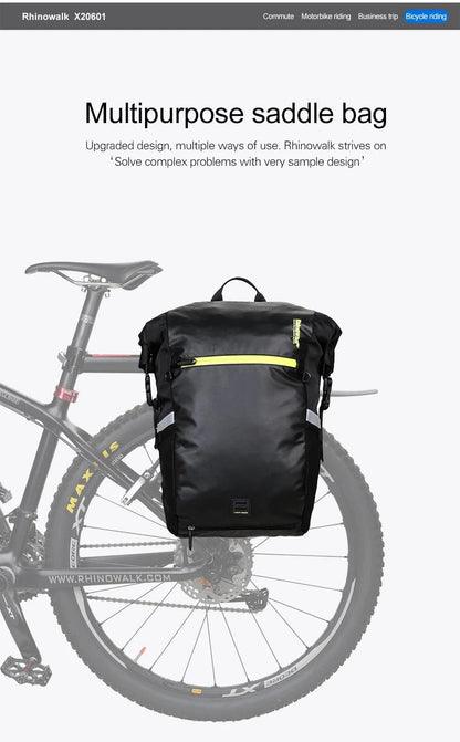 RHINOWALK - 24L Waterproof Bike Pannier Bag – Versatile Cycling Backpack