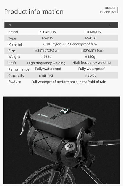 ROCKBROS - Waterproof Handlebar Bag Set – Durable, Spacious and Adventure-Ready