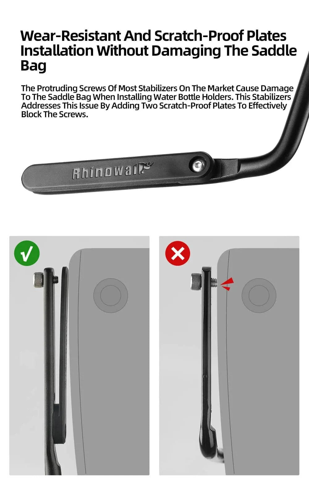 Rhinowalk - Bike Saddle Stabilizer Bracket – 2025 Version with Scratch-Proof Plates