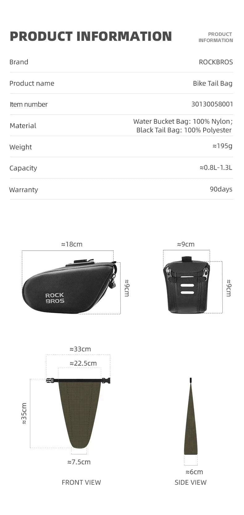 Bike & Bag Bicycle Saddle Bags C54 ROCKBROS - Expandable Bike Tail Bag (0.8L–1.3L)