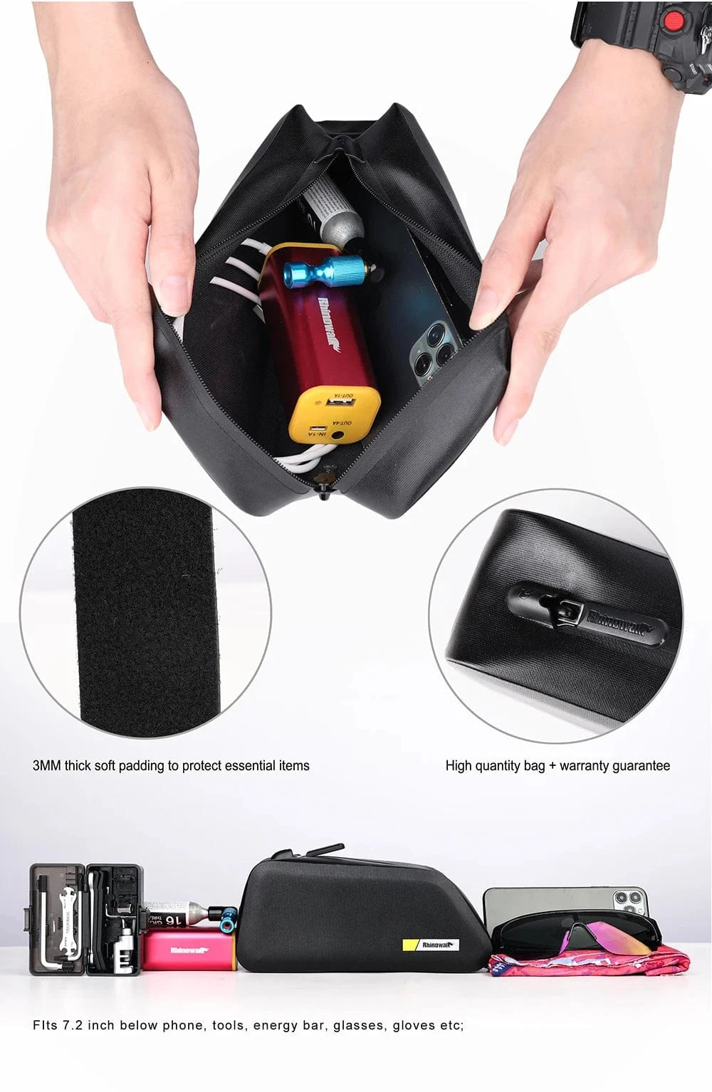 Bike & Bag bicycle top tube bag K32B-1.3LBlack RHINOWALK - Waterproof Top Tube Bag 1.5L – Black