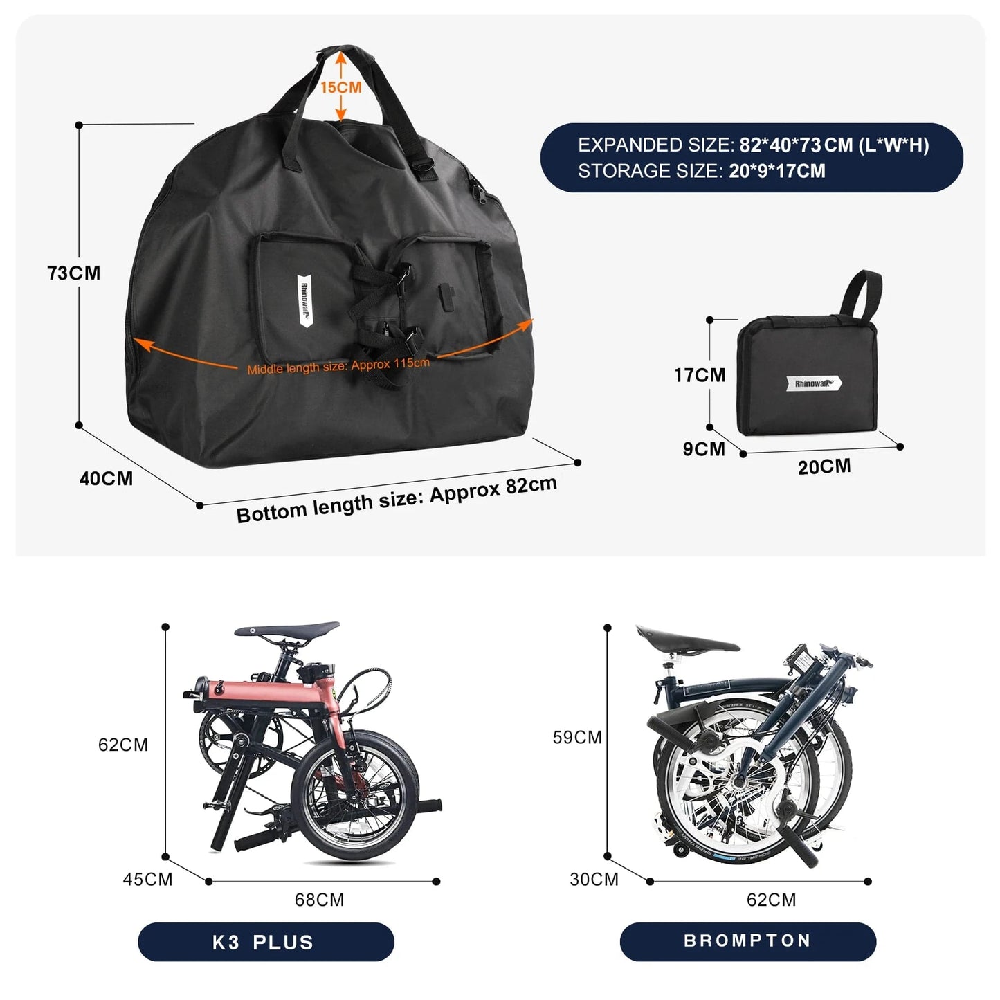 Bike & Bag Bike Travel Bag Rhinowalk Folding Bike Carry Bag – Waterproof, Foldable & Portable for Brompton, 3 Sixty & More