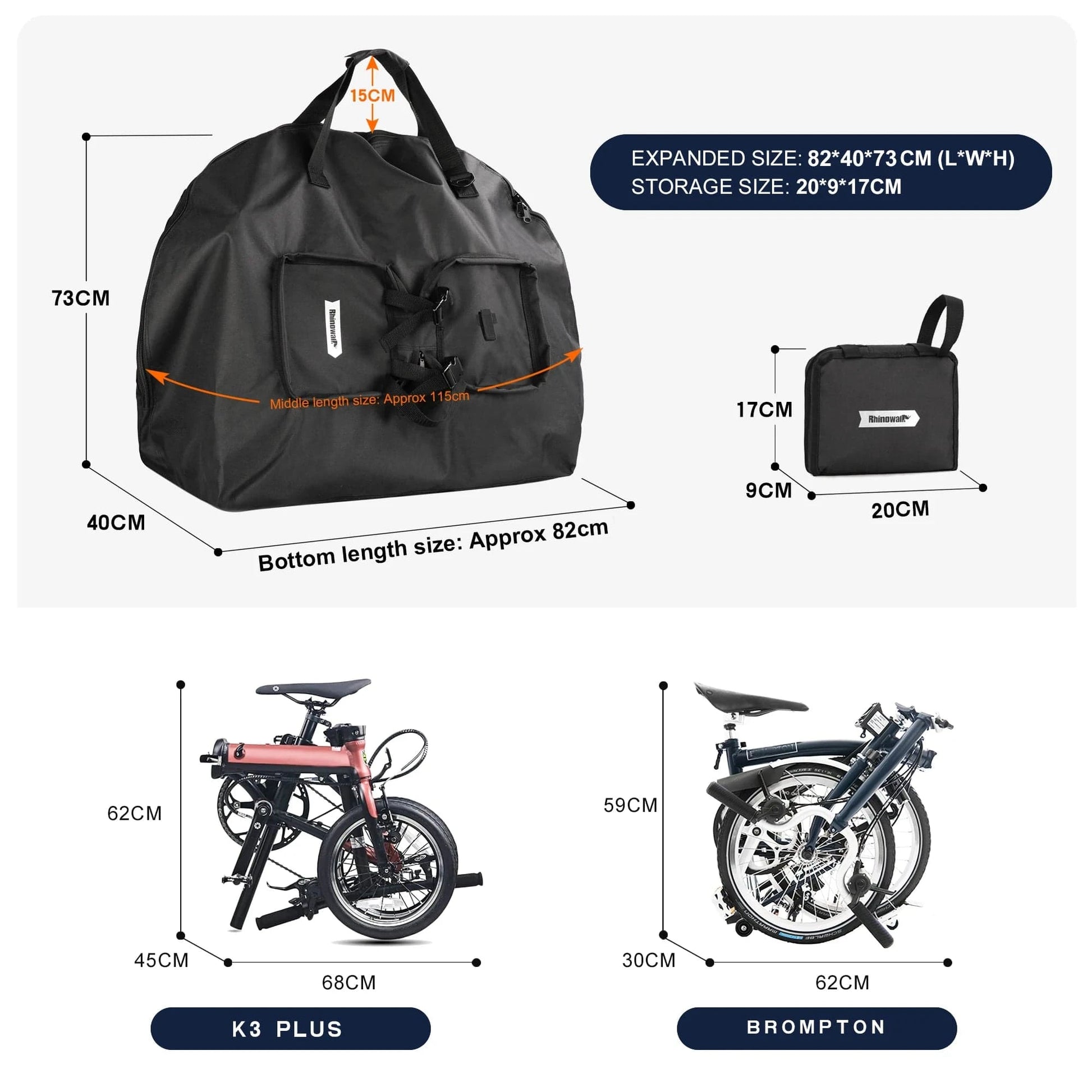 Bike & Bag Bike Travel Bag Rhinowalk Folding Bike Carry Bag – Waterproof, Foldable & Portable for Brompton, 3 Sixty & More