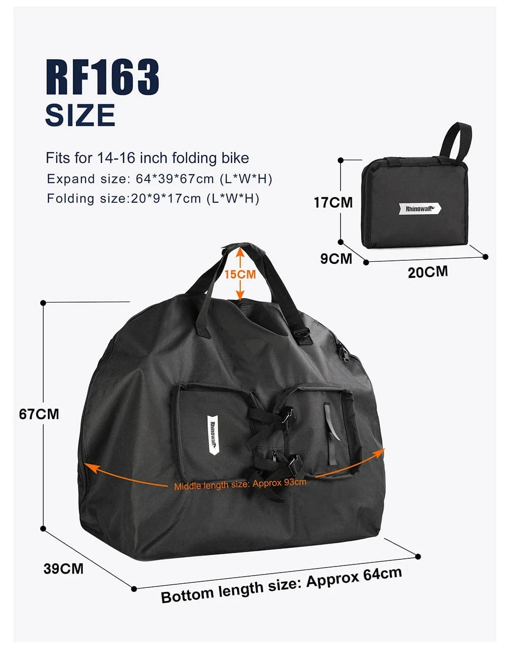 Bike & Bag Bike Travel Bag Rhinowalk Folding Bike Carry Bag – Waterproof, Foldable & Portable for Brompton, 3 Sixty & More