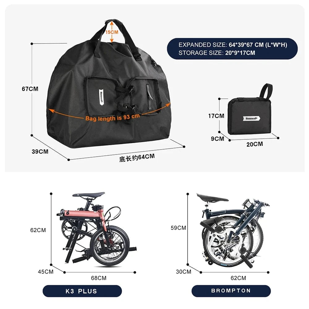 Bike & Bag Bike Travel Bag Rhinowalk Folding Bike Carry Bag – Waterproof, Foldable & Portable for Brompton, 3 Sixty & More