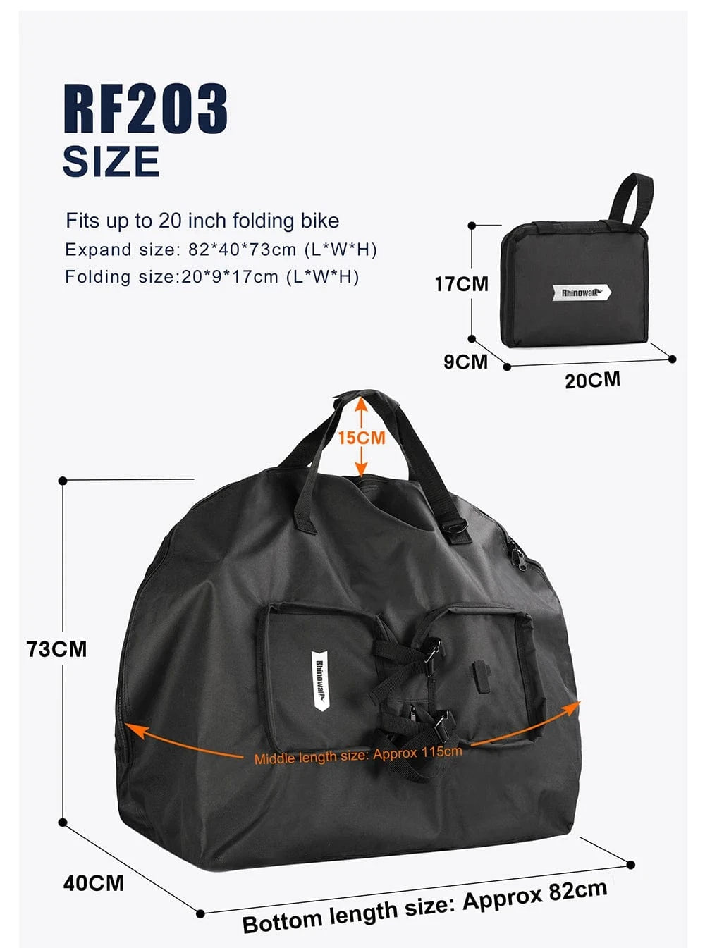 Bike & Bag Bike Travel Bag Rhinowalk Folding Bike Carry Bag – Waterproof, Foldable & Portable for Brompton, 3 Sixty & More