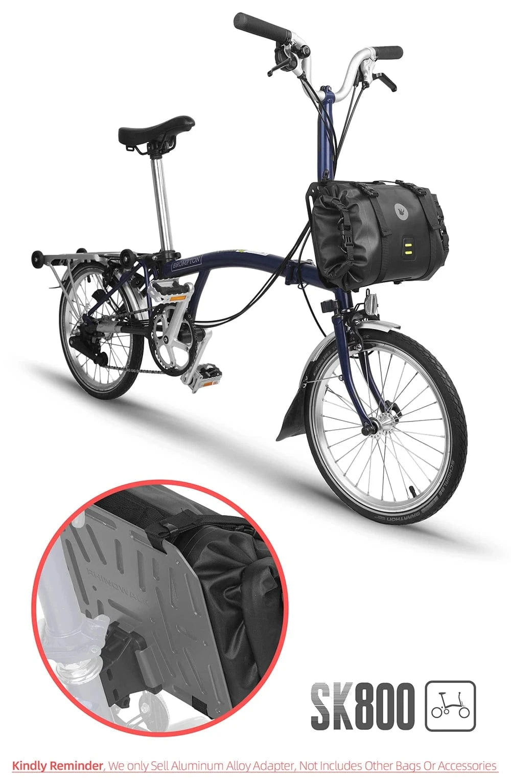 Bike & Bag Front Mount Adapter RHINOWALK - Brompton Front Mount Adapter for Bike Bags – Aluminium Alloy Bike Bag Carrier Block for Folding Bikes