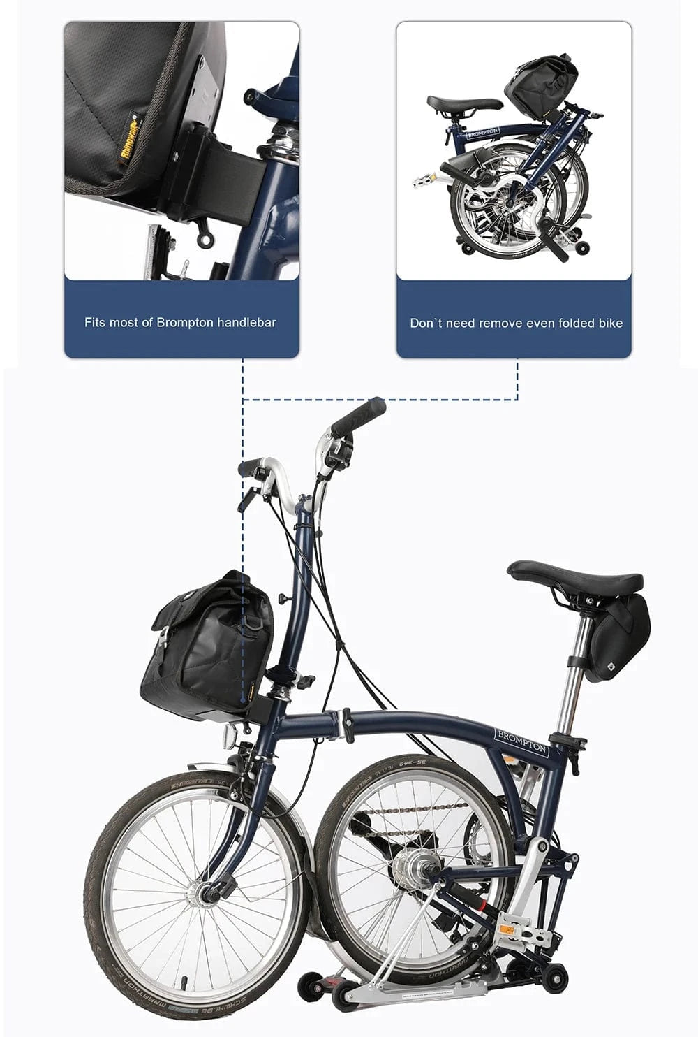 Bike & Bag Handlebar bag RHINOWALK -  Waterproof Handlebar Bag for Brompton Bikes (4L to 7L)
