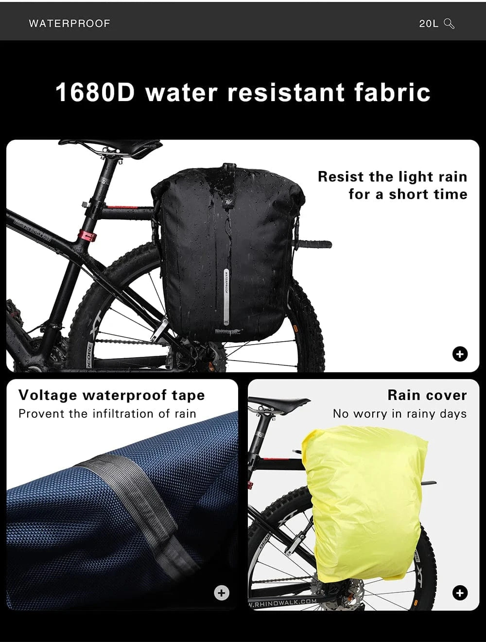 Bike & Bag Pannier Bags RHINOWALK - Waterproof Pannier Bag (20L)